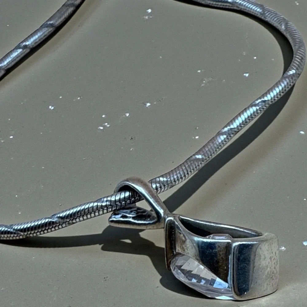 Vintage Sterling Stamped Silver Necklace with cz diamond Teardrop Pendant 3.4 ct - Picture 2 of 8